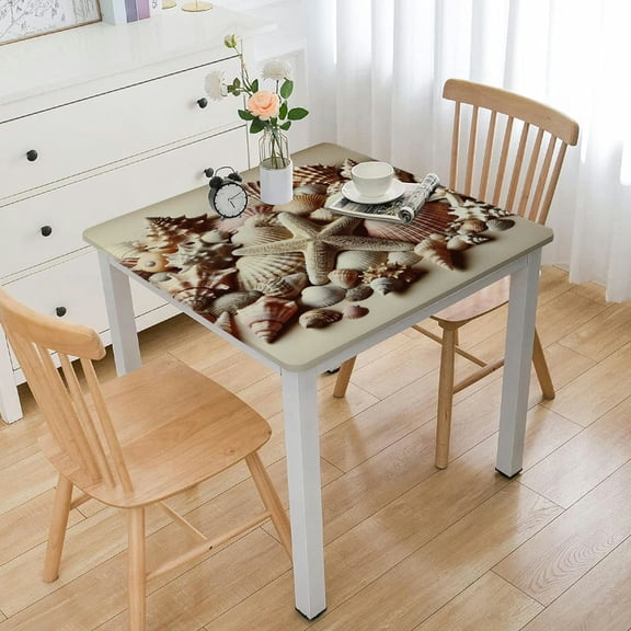 BANET Beach Tablecloths Washable Fabric Rectangle Table Cloth Cover for Kitchen Dinning Tabletop Decoration Seashells and with Sand Ocean Marine Life Theme White