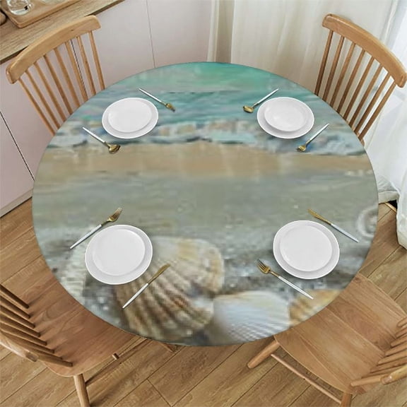 BANET Beach Theme Round Tablecloth Washable Polyester ,Summer Sand Starfish Kitchen Circle Table Cloth Cover for Party Dinning Tabletop Wedding Home Decor 46"-50