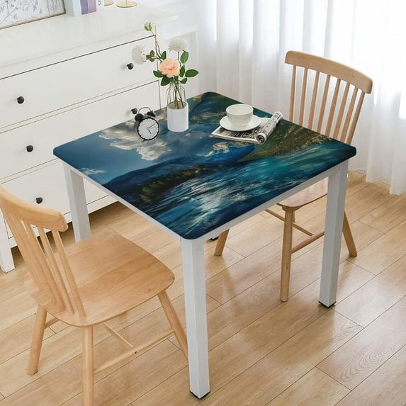 BANET Beautiful Cliffs with Cloud Clear Tablecloth Exquisite Printing Table Cover Square for Living Room or Picnic Retro White