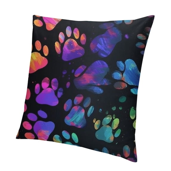 BANET Black Square Throw Pillow Covers , Dog Paw Print Decorative Couch Pillows Protector Case with Hidden Zipper, Double Side Print Throws Cushion Cover for Home 24x24in