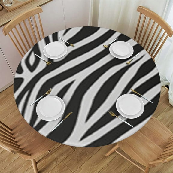 BANET Black White Stripes Zebra Skin Animal Texture Round Table Cloth, Circle Table White Dinner Tablecloth , Desk Cloth Cover for Home Party Wedding 31"-35
