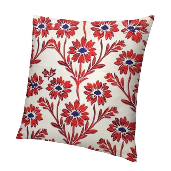 BANET Block Print Throw Pillow Covers Red and Blue Vintage Boho Floral Outdoor Decorations Decorative Throw Pillows Cases Cushion Covers for Home Living Room Couch Decor 24x24in