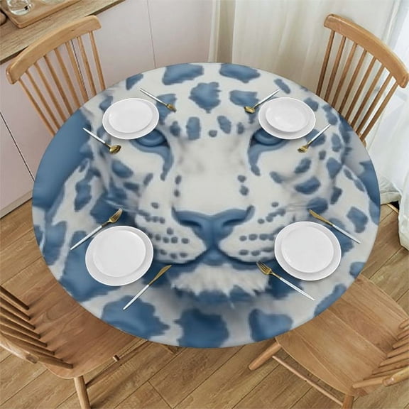 BANET Blue Round Tablecloth Leopard Cheetah Animal Print Table Cloth Round Cover Waterproof Washable Table Decor for Dining Room Buffet Banquet Parties Holiday Dinner 42"-46
