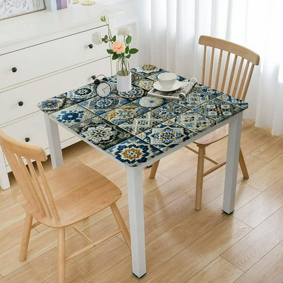 BANET Blue Tablecloth, Rich Pattern of Moroccan Tiles Patchwork Style Pattern Oriental, Rectangular Table Cover for Dining Room Kitchen Decor