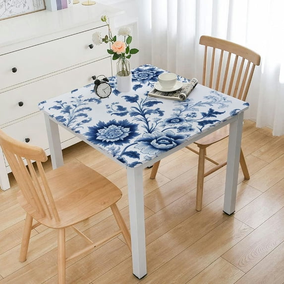 BANET Blue White Floral Square Tablecloth Vintage Flower Table Cloth Spring Summer Elegant Rustic Polyester Table Cover Decoration for Indoor Outdoor Kitchen Dining Party Home Decor White
