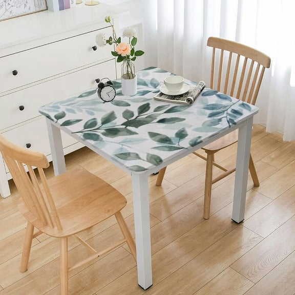 BANET Blue White Grey Leaves Square Teal Gray Leaf Table Clothes Spring Summer Waterproof Reusable Circle Table Cover for Picnic Party Dining Room Home Decor white