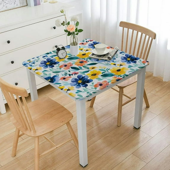BANET Blue Yellow Tablecloth Square Decorative Table Cloth with Wrinkle Resistant for Home Kitchen Dining Table Outdoor Party Picnic white