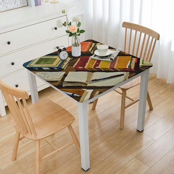 BANET Book Shelf Tablecloth Retro Bookshelf Literature Books Rectangle Table Cloth Washable Plaid Table Cover for Kitchen Holiday Dinner, Tablecloth white