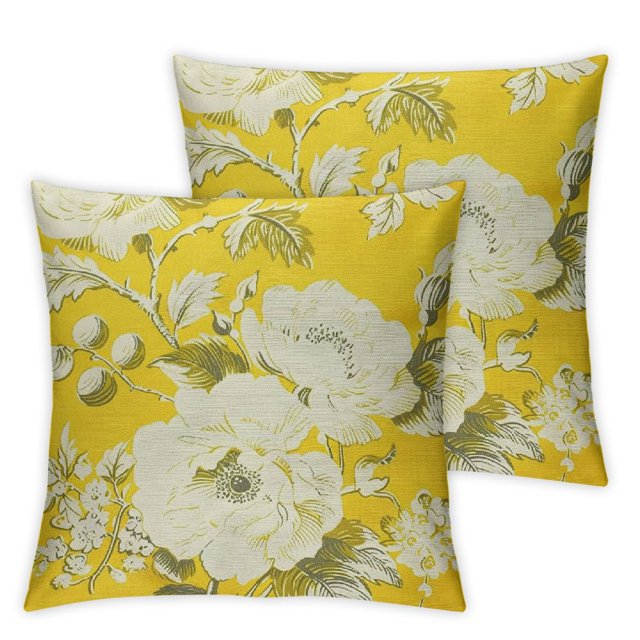 Bright Yellow and Cream Pillow Covers Set of 2 Throw Pillow