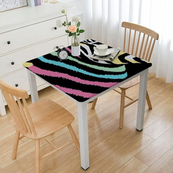 BANET Bright Zebra Print Square Animal Table Cloth for Square or Square Table Wrinkle-Resistant Table Cover Waterproof Washable for Dining Kitchen Party white