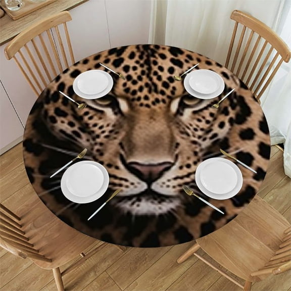 BANET Brown Leopard Tablecloth Round Animal Print Round Tablecloth Polyester Washable Cheetah Print Table Cover Table Cloth for Kitchen Kitchen Dining Table Patio Outdoor Party Picnic 46"-50