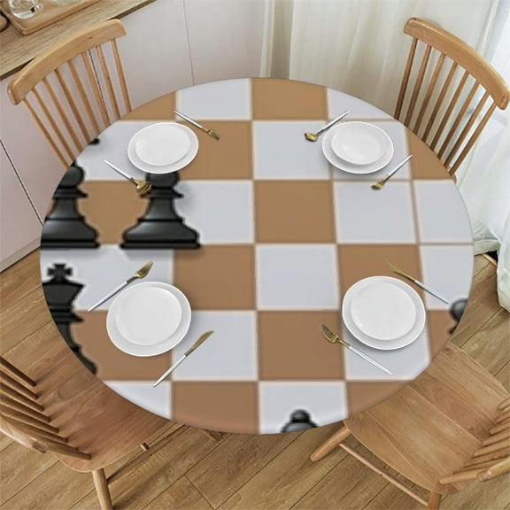 BANET Brown board Table Cloth King Queen Horse Game Round Tablecloth for Dining Room, Party, Banquet 31"-35
