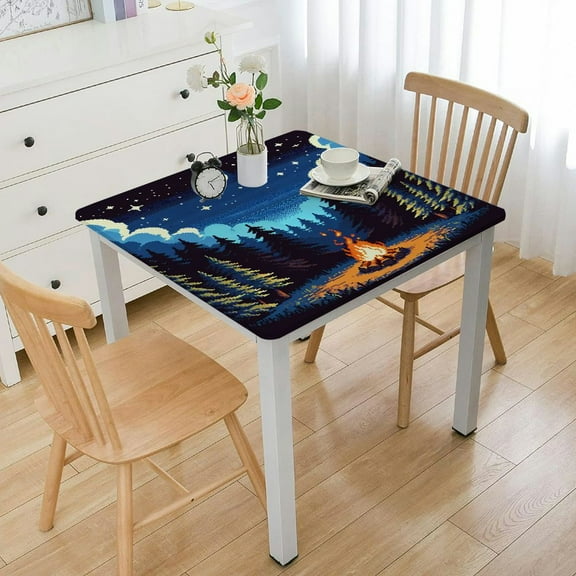 BANET Camping Party Tablecloth Adventure Camp Out Design Rectangular Picnic Hiking Camper Tablecover for Campfire Forest Nature Birthday Party Decorations  White