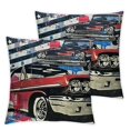 thumbnail image 1 of BANET Cars Throw Pillow Cushion Cover, Group of Nostalgic American Muscle Cars with Stars Antique Print, Decorative Square Accent Pillow Cases Set of 2 12x12in, 1 of 7