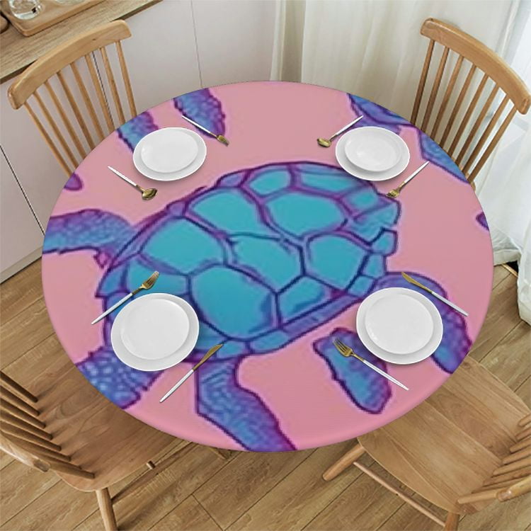 BANET Cartoon Blue Turtles Round Table Cloth Pink Background Polyester ...