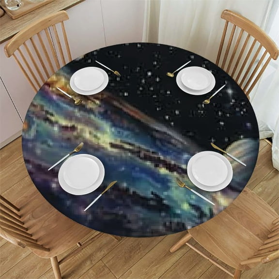 BANET Cartoon Space Round Tablecloth, Outer Space Universe Planets Comets and Stars Print Table Cloth for Kitchen Dinning Parties Holiday 46"-50