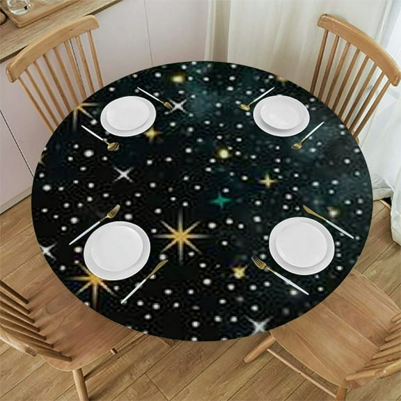 BANET Cartoon Star Tablecloth, Outer Space Theme Galaxy Glitter Colorful Universe Starry Print Round Table Cover for Decoration Holiday Parties Kitchen Dining Picnic  46"-50