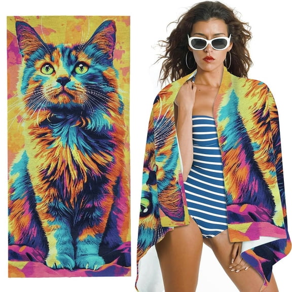 BANET  Cat Beach Towels Girl BathTowels for Bathing Swimming Vacation Quick Dry Travel Towel for Women Girls Men Kids Adults&nbsp; 30x60in
