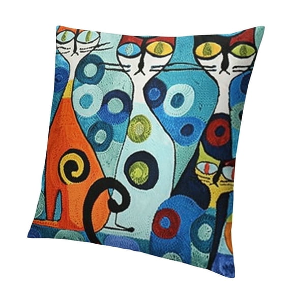 BANET Cute Cat Pillowcases, Abstract Kitten Design for Sofa Decor, Teal Accent Pillowcases Perfect for Cat Lovers 24x24in
