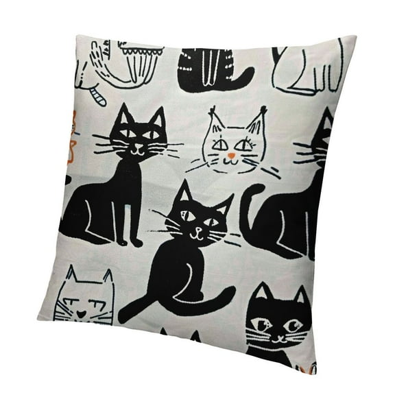 BANET Cat Throw Pillow Cushion Cover, Hand Drawn Sketchy Cats with Happy Face Gestures Comic Creatures Funny Art Print Image, Decorative Square Accent Pillow Case 18x18in