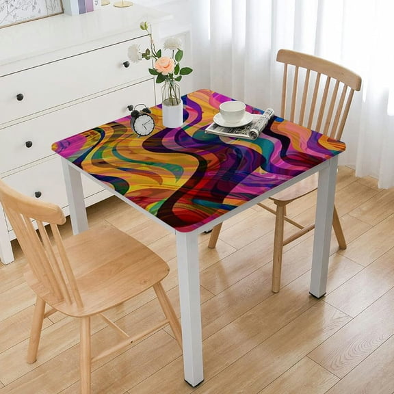 BANET  Chaotic Waves Table Cloth Rectangle Tables Abstract African Rainbow Chaotic Wave Pattern Kitchen Table Cover  Tablecloth for Dining Table Buffet Parties Patio Camping white