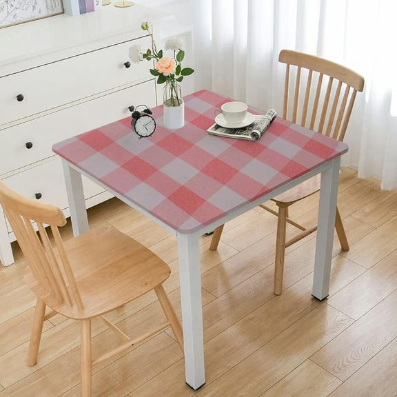 BANET Checkered Square Tablecloth - Stain Resistant, Waterproof and Wrinkle Resistant Washable Table Cloth for Dining Room, Peach Pink and White Pattern white