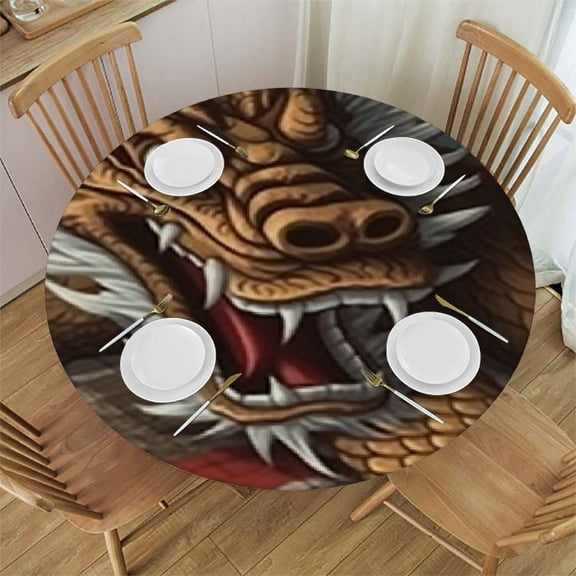BANET Chinoiserie Dragon Gold Round Tablecloth Cloth Round Cover Waterproof Washable Table Decor for Dining Room Buffet Banquet Parties Holiday Dinner 42"-46