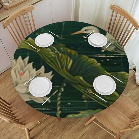 BANET Chinoiserie Nympheus Lily Round Tablecloth Aqua Teal Cloth Table Cover Outdoor Washable Polyester Table Decor for Dining Table Buffet Parties Camping 31"-35