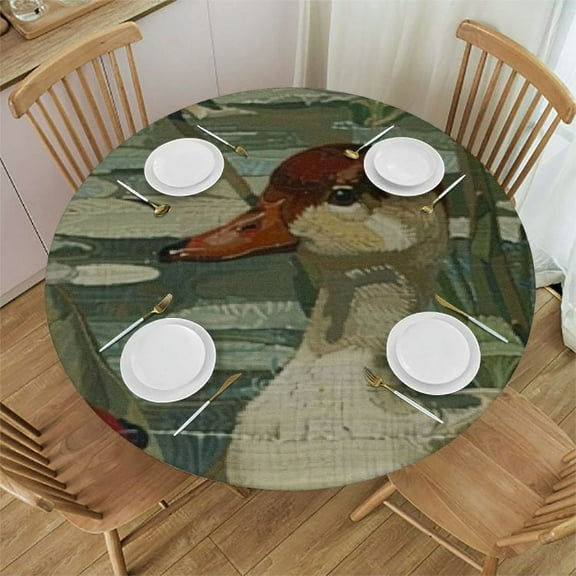 BANET Chinoiserie Nympheus Round Tablecloth Aqua Teal Cloth Round Cover Waterproof Stain and Wrinkle Resistant Table Decor for Kitchen Party Picnic Dining 31"-35