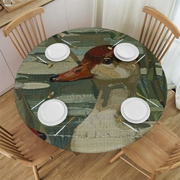 BANET Chinoiserie Nympheus Round Tablecloth Aqua Teal Cloth Round Cover Waterproof Stain and Wrinkle Resistant Table Decor for Kitchen Party Picnic Dining 38"-42