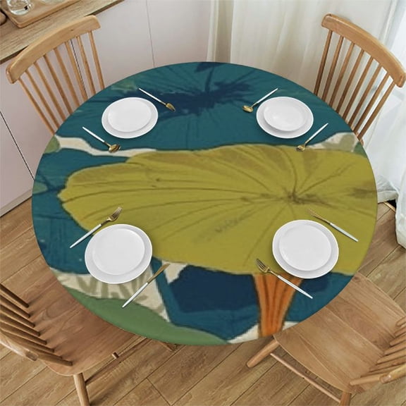 BANET Chinoiserie Nympheus Round Tablecloth Aqua Teal Cloth Round Cover Waterproof Washable Table Decor for Dining Table Buffet Parties and Camping 31"-35