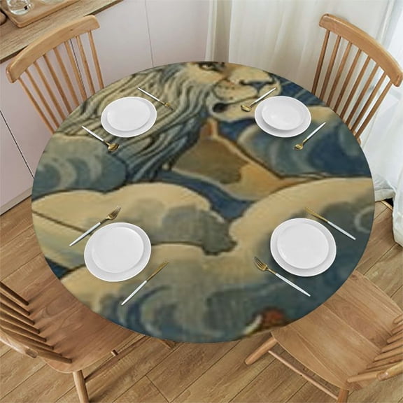 BANET Chinoiserie Round Tablecloth Cloud Cloth Table Cover Outdoor Washable Polyester Table Decor for Dinning Table Party Decoration 54"-58