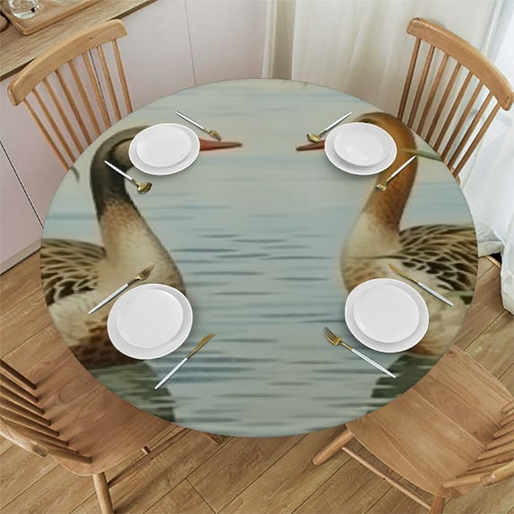 BANET Chinoiserie Round Tablecloth Duck Cloth Round Cover Waterproof Washable Table Decor for Home Kitchen Dining Party Patio 54"-58