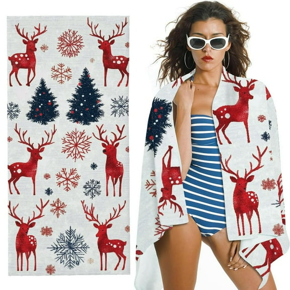BANET Christmas Deer Tree Snowflake Beach Towels Girl BathTowels for Bathing Swimming Vacation Quick Dry Travel Towel for Women Girls Men Kids Adults 30x60in