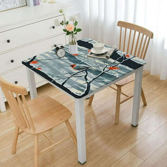 BANET Christmas Rectangle Tablecloth,Waterproof Spill Proof Table Cloth, Branch Tree Red Cardinal Bird Tablecloths,Decorative Table Cover for Party Picnic Kichen Dining Room White