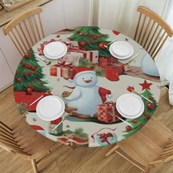 BANET Christmas Sloth Santa Claus Table Cloth Round Cartoon Animals Reusable Tablecloth Waterproof Outdoor Tablecloth Table Cover for Kitchen Party Picnic Dining Decor 54"-58