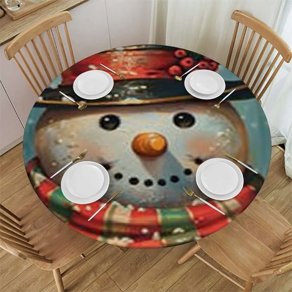 BANET Christmas Snowman Tablecloth Durable Round Table Cloth Waterproof Stain Proof Camping Tablecloths for Outdoor Picnic Restaurant Decoration 54"-58