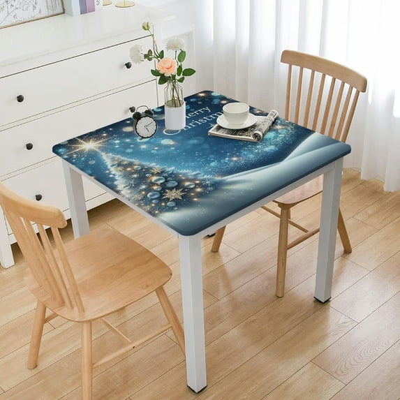 BANET Christmas Tablecloth Rectangle Silver Glowing Abstract Tree Blue Background Table Cloth Indoor Outdoor Table Cover for Birthday/Party Waterproof Tablecloths for Picnic/Dining/Kitchen White