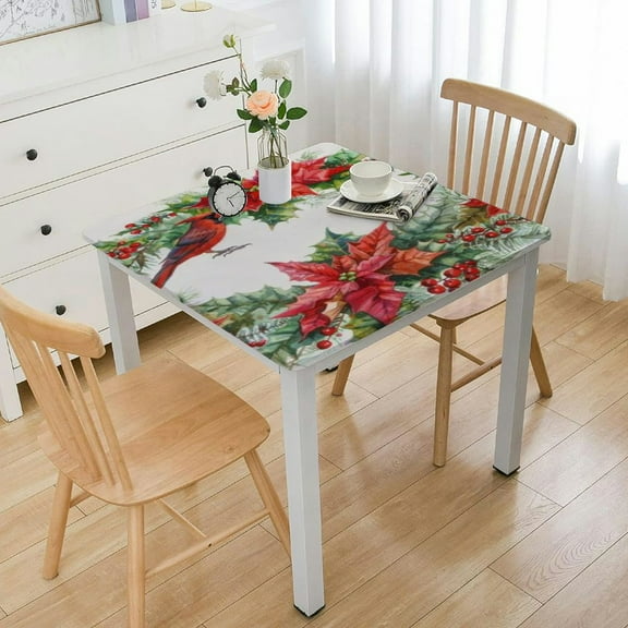 BANET Christmas Tablecloth Square,Red Table Cloth, Stain Resistance Polyester Table Covers for Kitchen Dining,Small Tablecloth for Parties white