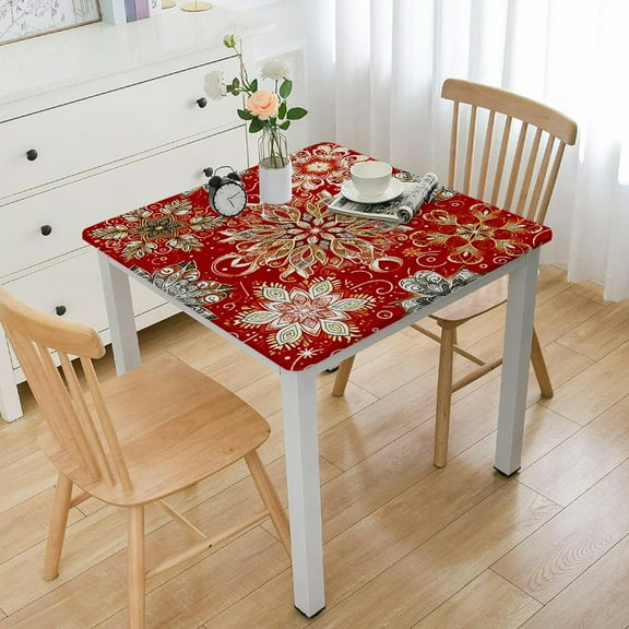 BANET Christmas Tablecloth Square,White Gold Table Cloth, Table Cloths Polyester Waterproof Fabric for Table Cover Kitchen Party Dining Picnic Decoration White