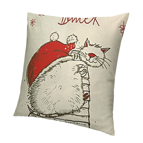 BANET Christmas Throw Pillow Cushion Cover, Funny Cat Sleeping with a Hat and Little Hanging Xmas Ornaments Style, Decorative Square Accent Pillow Case 22x22in