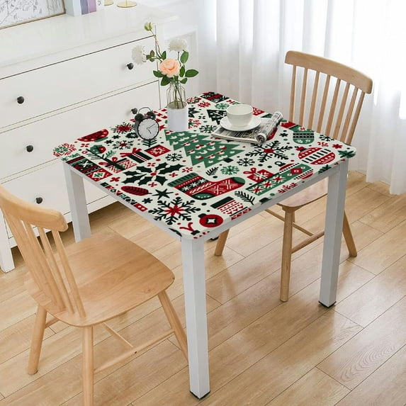 BANET ChristmasTablecloth, Merry Christmas Words Ceremony Theme Design Borders, Circle Table Cloth Cover for Dining Room Kitchen Decoration