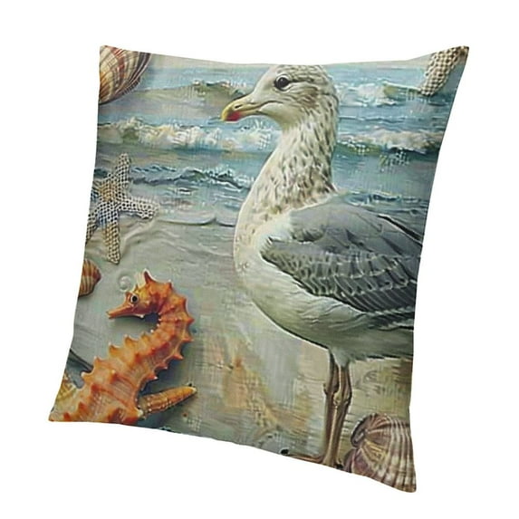 BANET Coastal Throw Pillow Covers on Seaside Decorative Pillow Covers Outdoor Decor Pillow Cove for Sofa Couch(Oil-Bird) 24x24in