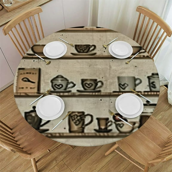 BANET  Coffee Theme Pattern Round Tablecloth Table Cloth Washable Polyester Table Cover for Home Kitchen Dinning Room Party Wedding Tabletop Decor 31"-35
