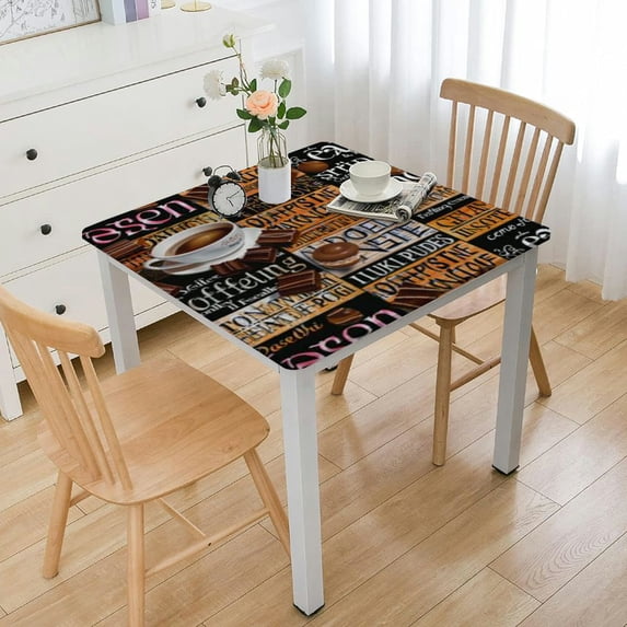 BANET Coffee Theme Square Tablecloth,Stain Wrinkle Resistant Reusable Washable Print Square Table Cover,for Family Kitchen Gatherings Dining Dinner Decor (Multicolor) white