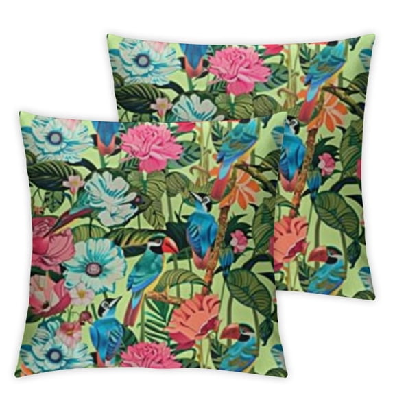 BANET Colorful Bright Bird Throw Pillow Covers,Flower Color Summer Tropical Leaves Digital Blended Hidden Zipperl Decorative Pillowcases for Hair Skin 2 Pcs 12x12in