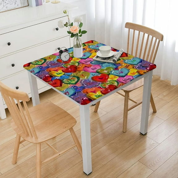 BANET Colorful Candy Table Cloth,Hearts Love Square Tablecloth Decorative Fabric Table Cover for Dining Table, Buffet Parties 46*46