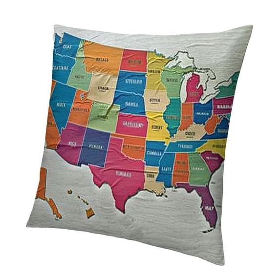 BANET Colorful Throw Pillow Cushion Cover, Design Borders with States and Cities of America US Map Print, Decorative Square Accent Pillow Case 12x12in