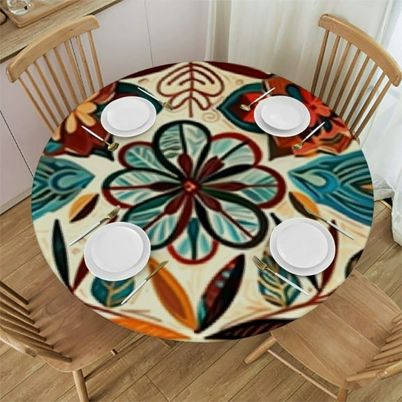 BANET Colorful Vintage Bohemian Boho Mandala Floral Round Tablecloth Dining Wipeable Table Cloth Cover for Holiday Home Picnic Party Wedding Buffet Parties Camping 38"-42
