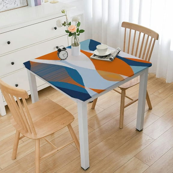 BANET Colourful Drop Shapes Square Water Wipeable Table Cloth Cover Table Pad Cover for Dining Room Fitted Square Table white